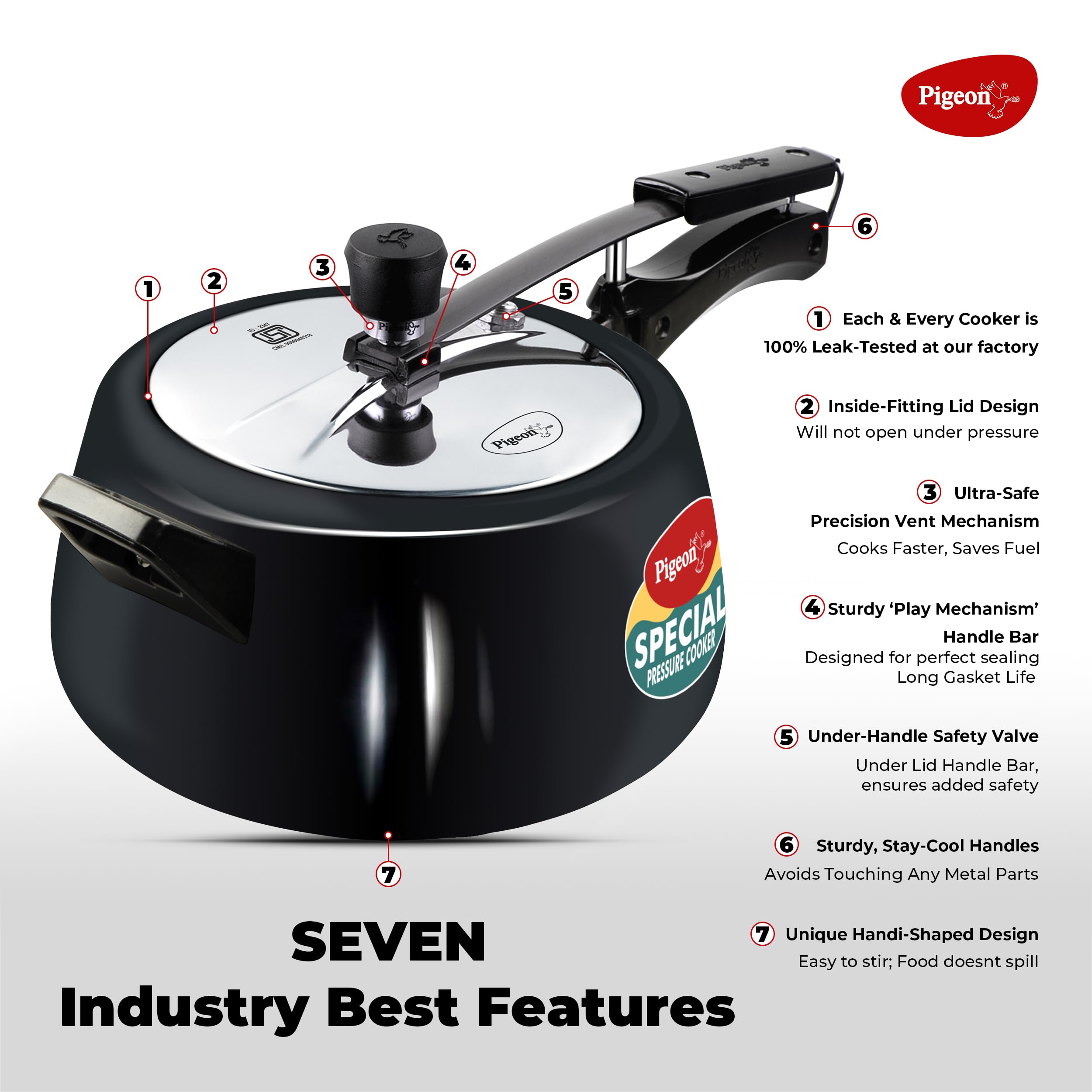 Pigeon by Stovekraft Hard Anodised Aluminium Inner Lid Cooker - 5 Litre with Induction Base (Contura), silver, large (14548)